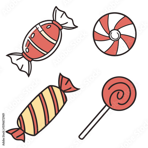 Assorted candies and lollypops isolated on a white background