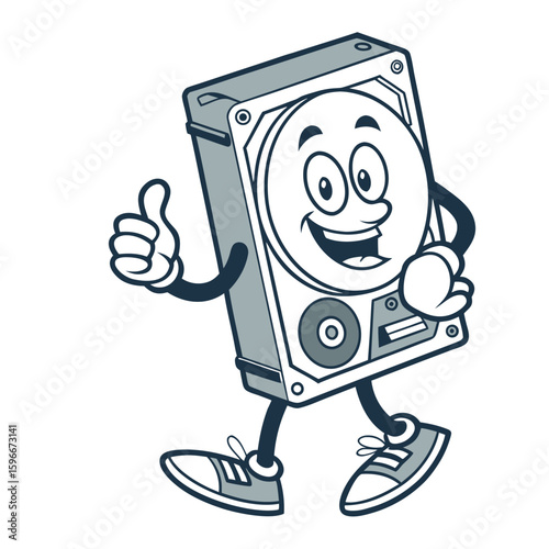 A hard drive character gives a thumbs up, showing approval
