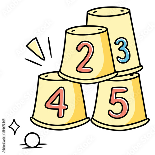 Stack of cups with numbers for a guessing game