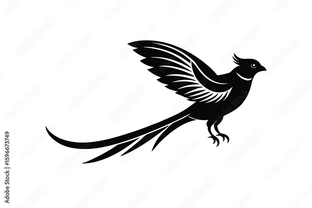 Fototapeta premium Stylized Black Bird in Flight Elegant Design