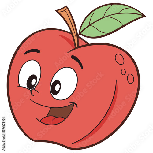 A happy cartoon apple with a smiling face and a leaf