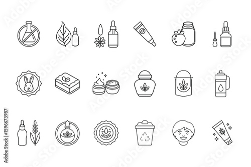 Set organic cosmetic icons with natural ingredients eco friendly symbols vegan cruelty