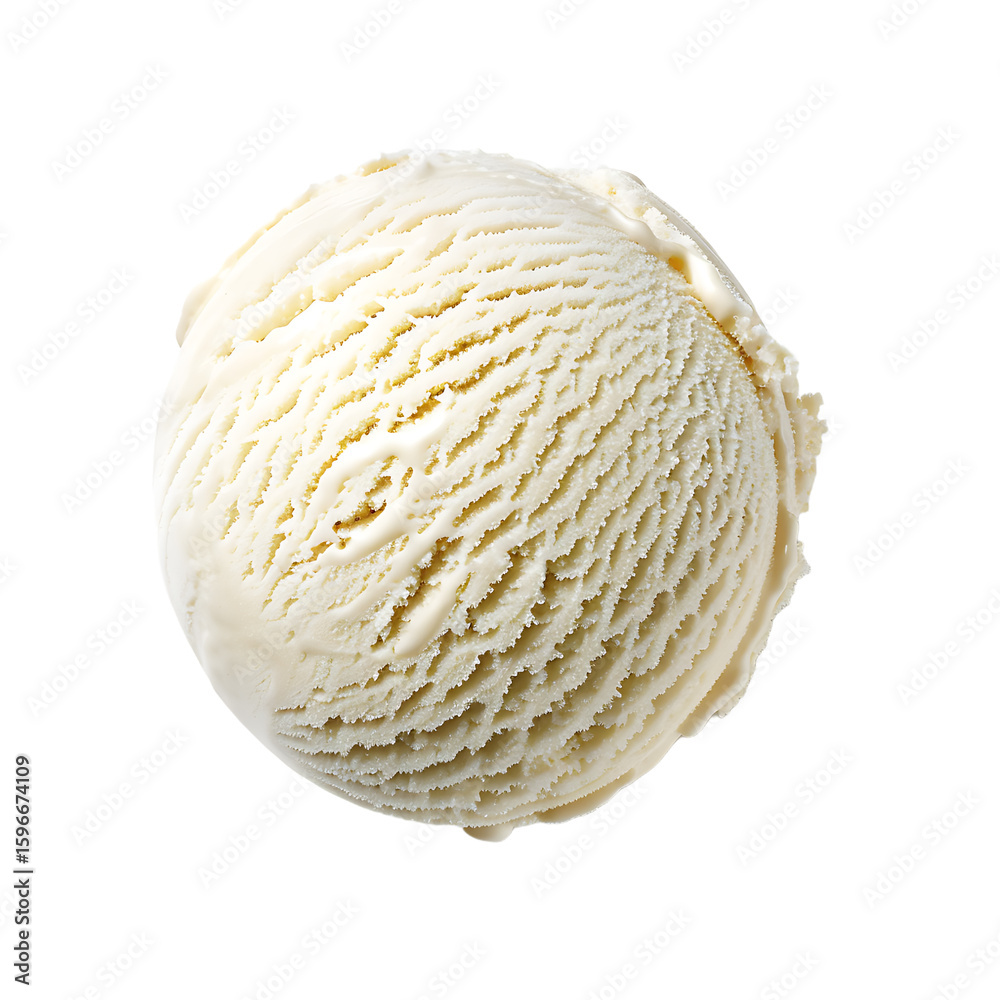 Obraz premium A single scoop of creamy vanilla ice cream with a smooth texture, isolated on a white background.