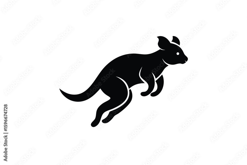 Fototapeta premium Elegant Black Silhouette of a Leaping Wallaby on a White Background