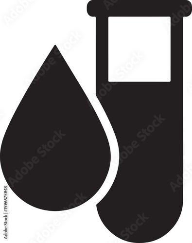 Silhouette vector of a blood drop and test tube icon, perfect for lab tests, diagnostics, and medical themes.