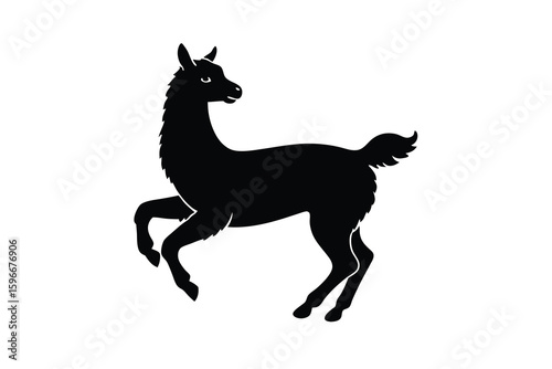 Elegant Llama Silhouette in Black on White Background Side View