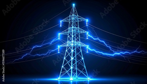 Electric tower with glowing lines