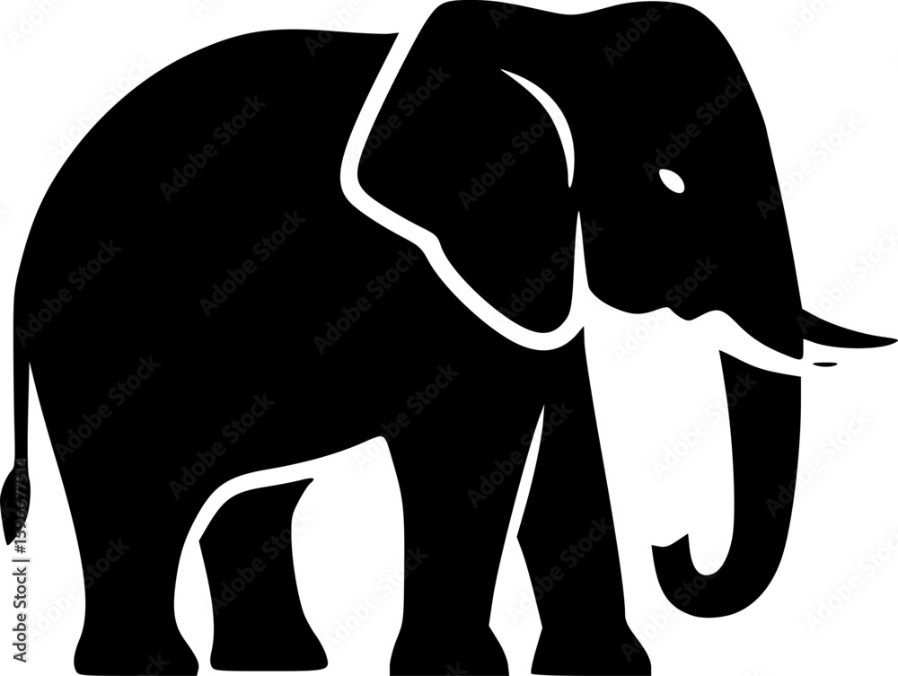 Fototapeta premium elephant black silhouette vector, Simple silhouette Design vector icon with white background 
