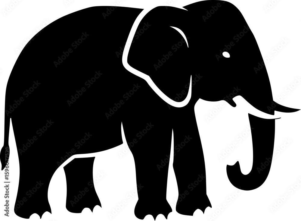 Fototapeta premium elephant black silhouette vector, Simple silhouette Design vector icon with white background