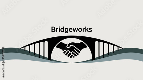 Symbolic logo of a handshake forming a bridge, representing partnership, connection, and collaboration