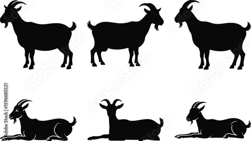 Goat Silhouette Vector Bundle – Farm Animal, Mountain Goat, Wildlife Clipart Set
