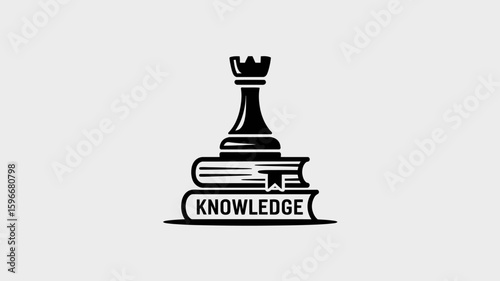 Knowledge is Power Chess Rook atop Books Illustration Symbolizing Strategy and Wisdom