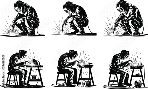 Welder Silhouette Vector Bundle – Industrial Worker, Welding Helmet, Construction Clipart Set
