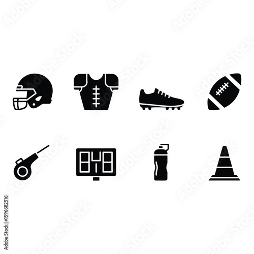 Football equipment isolated on white background is displayed