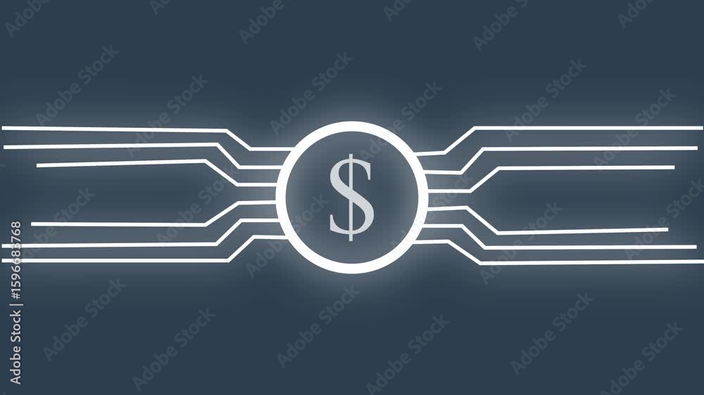Glowing dollar icon on background.