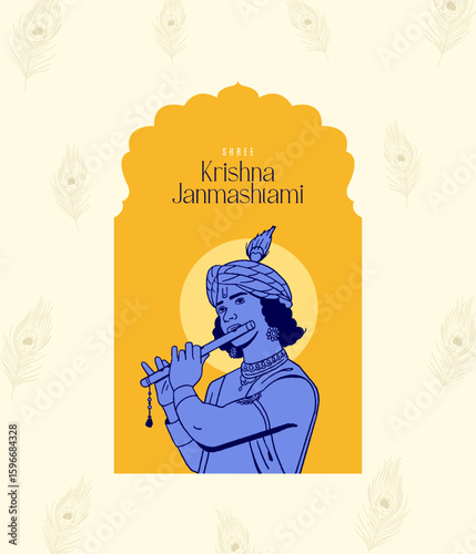 Shree Krishna Janamasthami lettering with lord vector illustration banner design template 