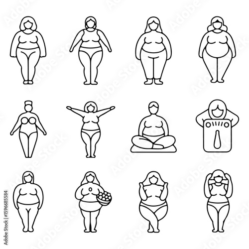 Quality full plus size women line icon set 