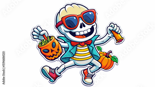 Halloween Sticker different cute halloween Vector Retro Cartoon