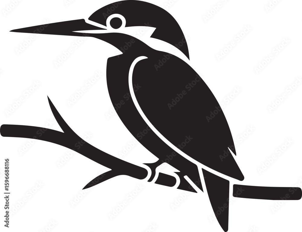 Obraz premium kingfisher silhouette vector icon, symbol of kingfisher illustration, solid black kingfisher clipart.