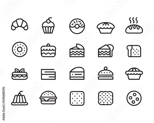 Bakery and pastry icons set croissant cupcake
