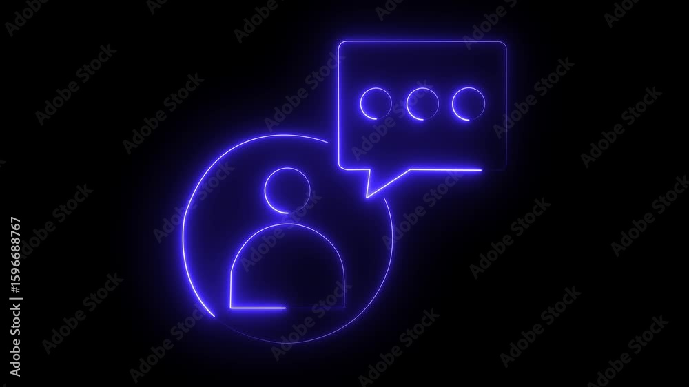 Chat conference icon. Person with speech bubble contact icon animated on a black background. Communication And Talking property agent house document signing neon icon concept.