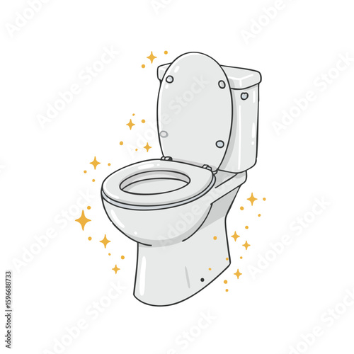 Vector illustration of toilet with sparkles clean style on white background, hygiene theme