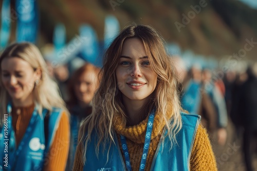 Volunteer in a crowd smiling