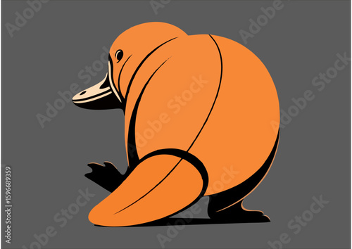 Stylized platypus illustration, playful mood, on dark background, copy space
