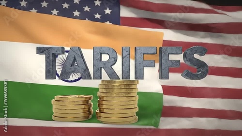 India-USA Trade War: Tariffs Impact on Economy with Coins and Flags Animation