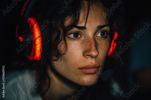 Focused Gamer with Headset