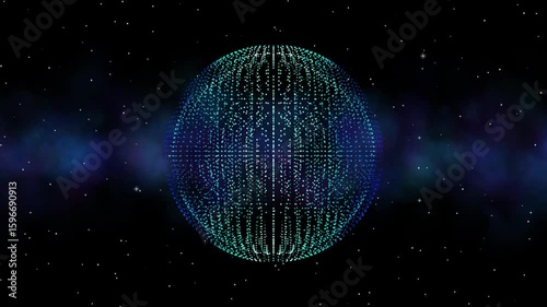 Abstract digital world map with glowing blue lights resembling a shimmering disco globe, perfect for a vibrant music and dance party concept