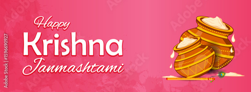 Dahi Handi, pot of cream on Krishna Janmashtami festival background of India