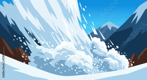 Avalanche cascading down a snowcovered mountain range
