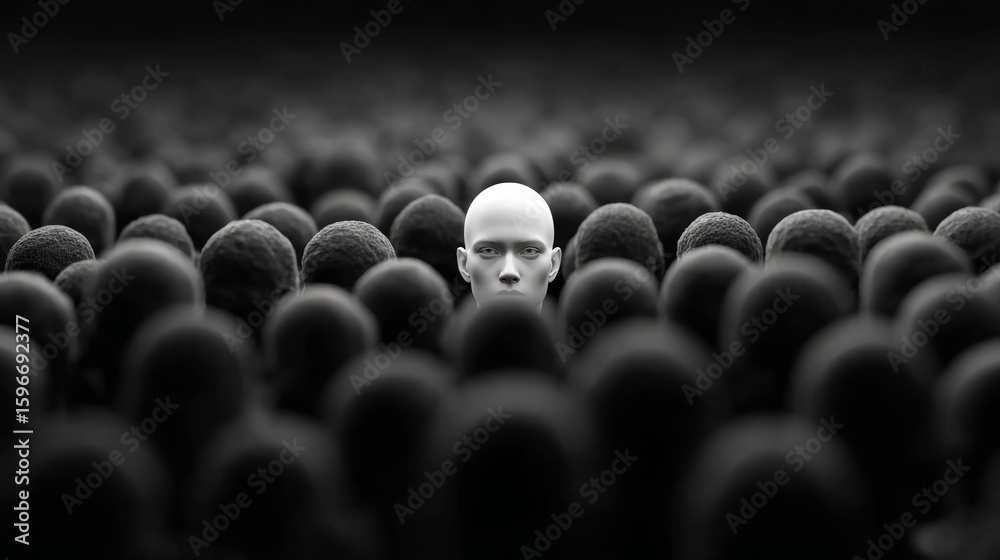 Obraz premium The Individuality Amidst the Crowd: A Monochromatic Study of Conformity and Uniqueness