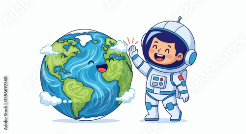 Cartoon Earth and astronaut giving a high five