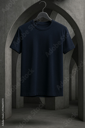 Navy t-shirt mockup on a cemented background hd image