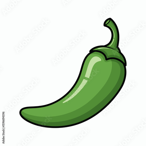 Green jalapeño pepper with black outline curving to the left