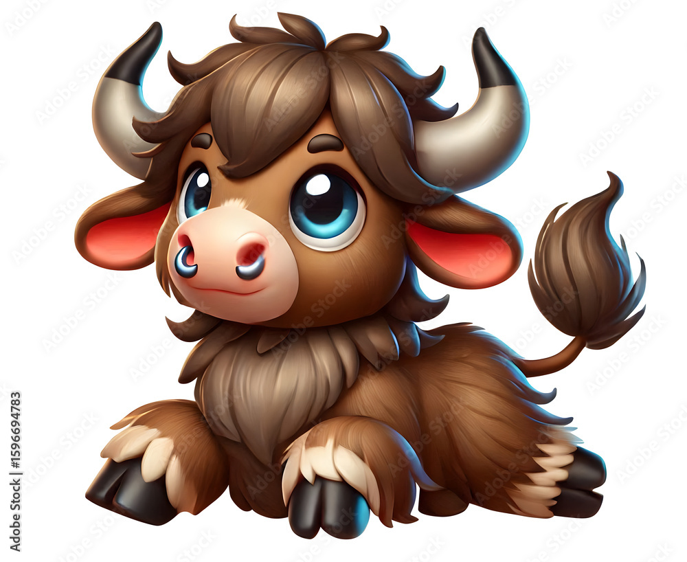 Obraz premium Illustration of a cute Yak sitting on a table isolated on a transparent background