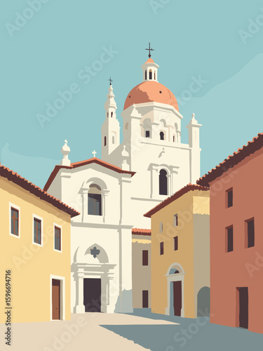 Vittoria, Italy – Baroque churches around Piazza del Popolo in stucco white, ochre yellow, terra cotta, and sky blue