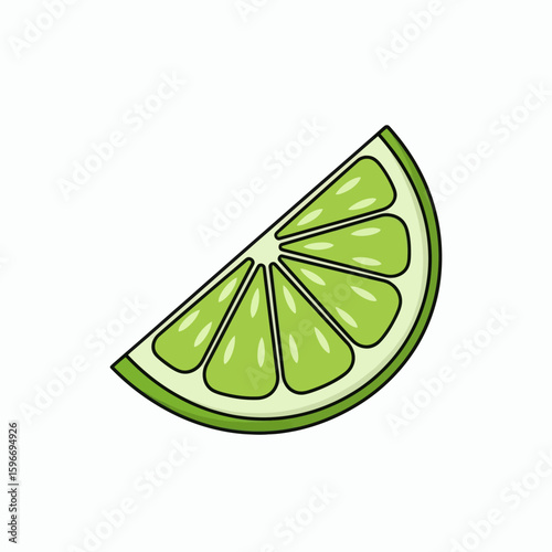 Lime slice with green pulp white pith and black outlines on white
