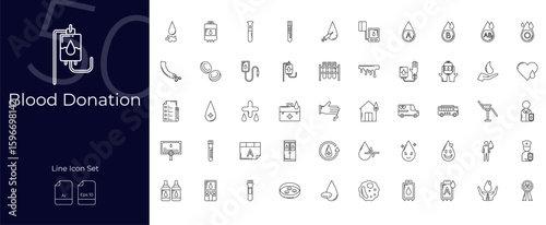 Blood Donation Line Editable Icons set. Vector illustration in modern thin line style of Blood Donation icons: donation, hospital, donate, etc
