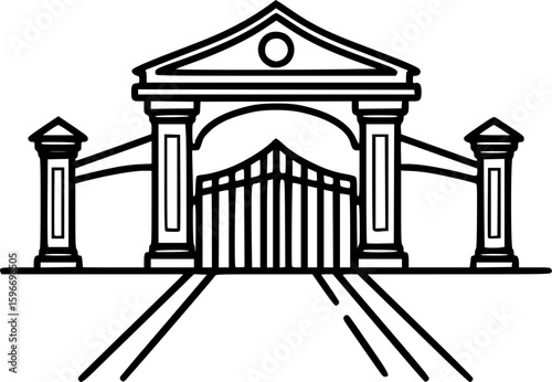 Outline icon of a gated community entrance
