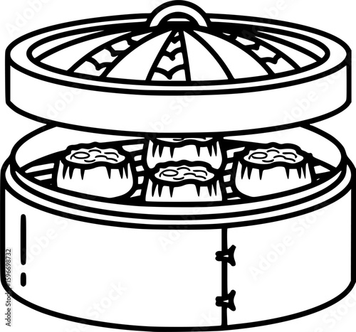 Dim sum steamer outline icon vector
