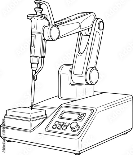 Laboratory pipetting robot outline icon vector
