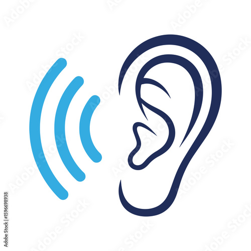 Hearing and Listening Ear Icon – Sound Waves Vector Symbol for Audio, Accessibility, and Communication