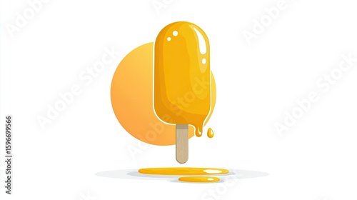 Melting Yellow Popsicle on White Background