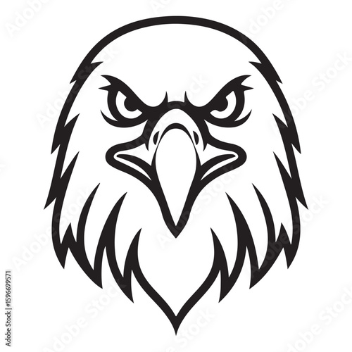 Fierce Bald Eagle Head Line Art with Sharp Features