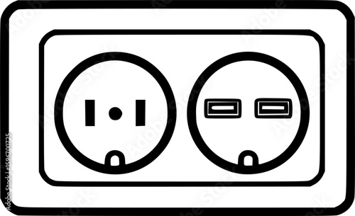 Smart outlet with usb ports outline icon vector
