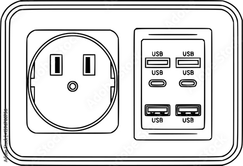 Smart outlet with usb ports outline icon vector
