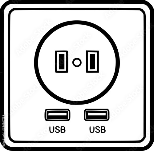 Smart outlet with usb ports outline icon vector
